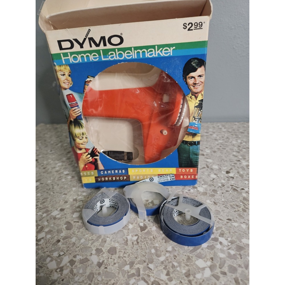 VTG DYMO Home Labelmaker Model 1780 Embossing Label Maker Original Box Tape 1972